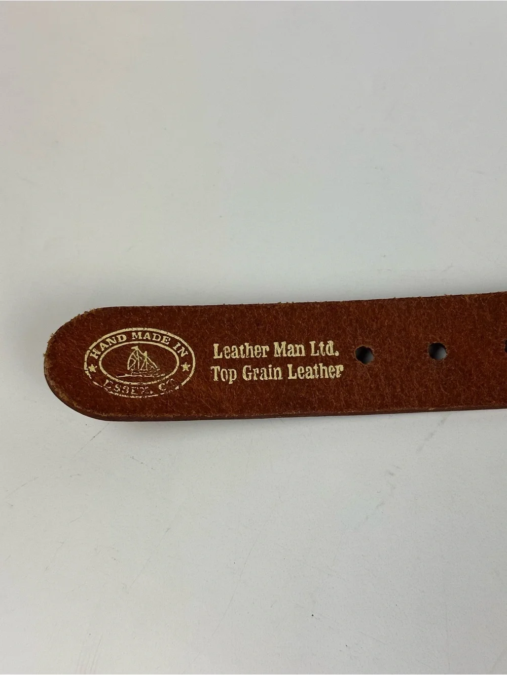 Navy Embroidered Boat Belt with Brown Leather Trim
